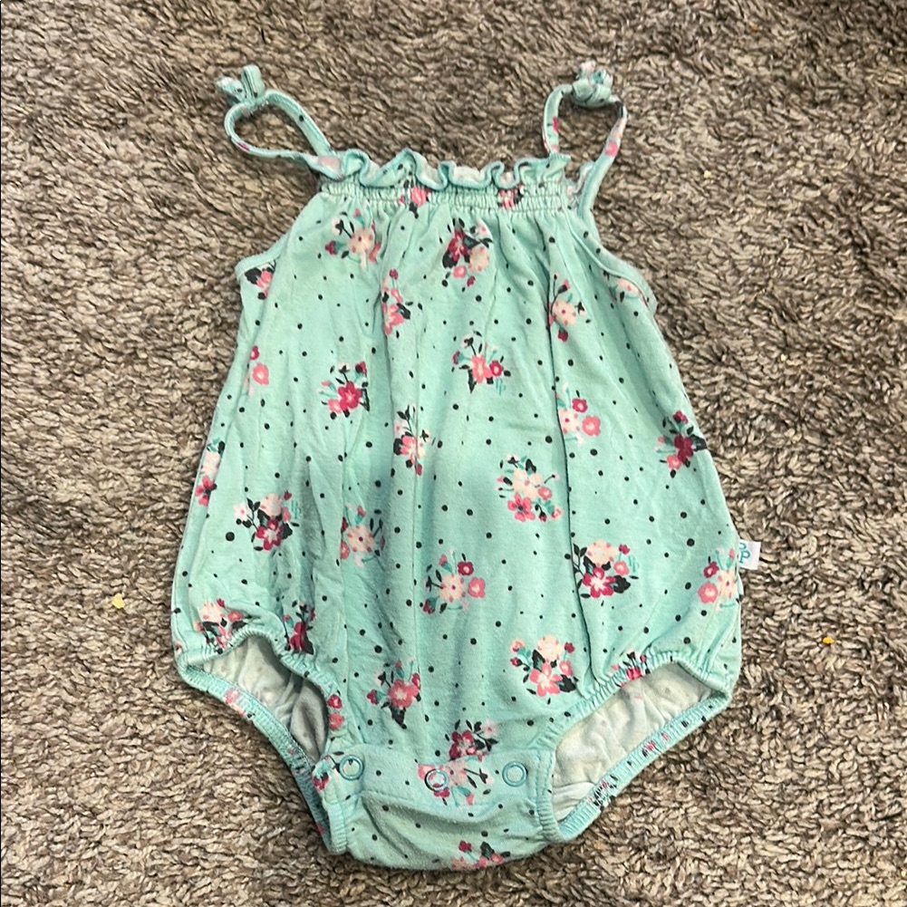 Posh Peanut 0-3mo Floral Mint Green Romper